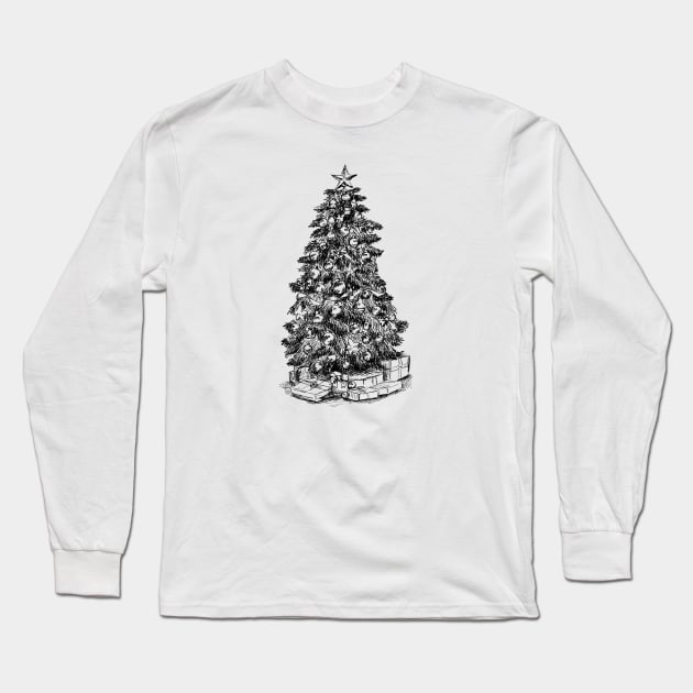 Christmas tree sketch Long Sleeve T-Shirt by rachelsfinelines